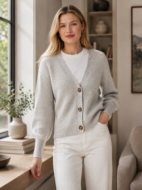 Quince baby alpaca light Grey Cropped Wool Cardigan Womens Sz XL